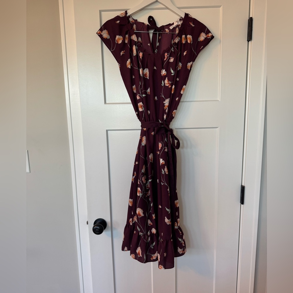 LC Lauren Conrad Burgundy Floral Dress